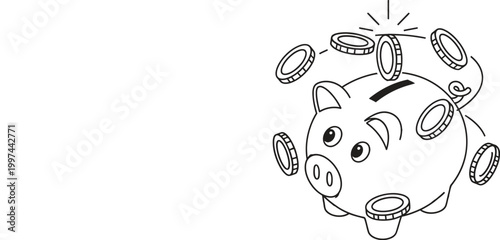 Piggy bank with falling coins for savings concept