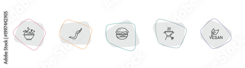 food outline icon set. linear vector for ui, web and mobile. thin line healthy nutrition, spicy food, burguer icons.