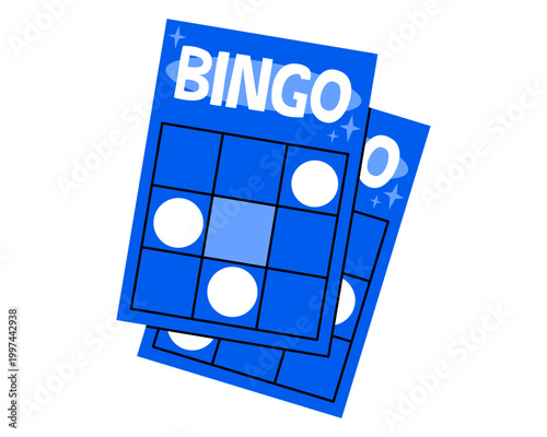 Hand drawn illustration of two bingo cards. Flat vector gambling entertainment industry sticker doodle. Lottery ticket. Board game night. Success or luck concept. Isolated.