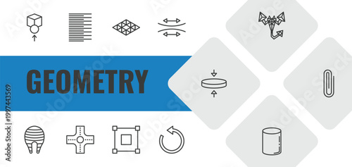 geometry outline icon set. linear vector for ui, web and mobile. thin line front, left alignment, polygonal rhomb icons.