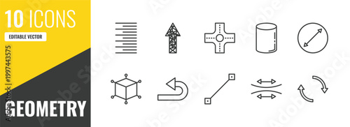 geometry outline icon set. 10 linear vector for ui, web and mobile. thin line right align, polygonal arrow up, intersection icons.