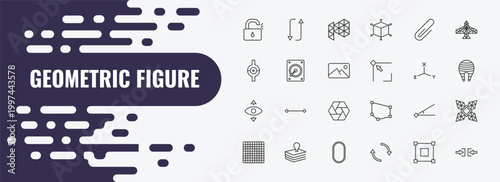 geometric figure outline icon set. linear vector for ui, web and mobile. thin line flip, polygonal megaphone, attach icons.