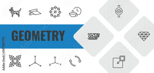 geometry outline icon set. linear vector for ui, web and mobile. thin line polygonal dog, off, polygonal ornament icons.