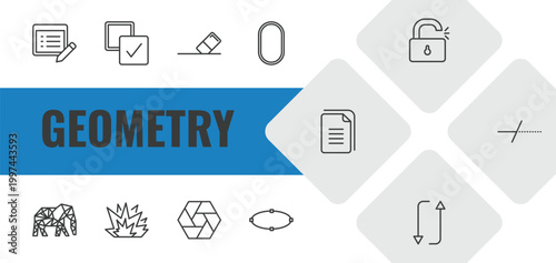 geometry outline icon set. linear vector for ui, web and mobile. thin line properties, select all, erase icons.