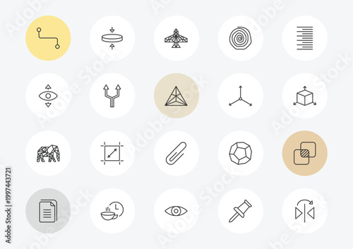 geometric figure outline icon set. linear vector for ui, web and mobile. thin line line segment, perspective, polygonal elephant icons.