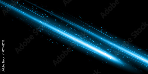 Abstract neon green light streaks and glowing particles representing speed, motion, and futuristic energy on a dark black background.