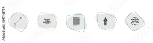 geometry outline icon set. linear vector for ui, web and mobile. thin line lengthen, polygonal cat, left alignment icons.