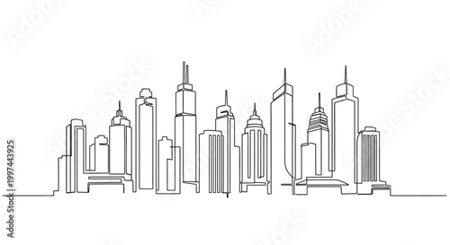 City Skyline with Tall Skyscrapers.
