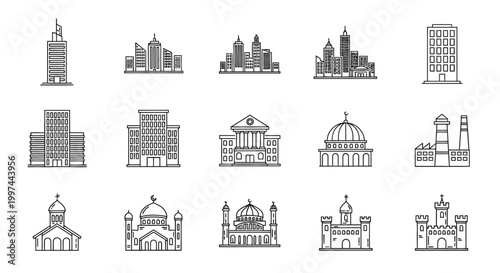 City skylines and building silhouettes.
