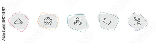 gym and fitness outline icon set. linear vector for ui, web and mobile. thin line gym bag, gymnastic ball, elevation mask icons.