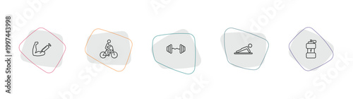 gym and fitness outline icon set. linear vector for ui, web and mobile. thin line steroids, riding bicycle, dumbbells bar icons.