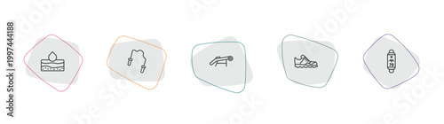 gym and fitness outline icon set. linear vector for ui, web and mobile. thin line hydratation, skip rope, simulator for press icons.