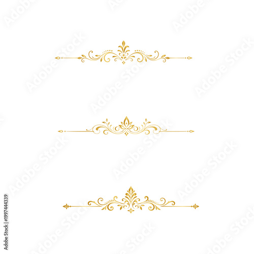 Elegant Gold Ornate Decorative Flourish Borders, Vector Ornaments