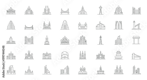 Collection of famous landmarks icons.