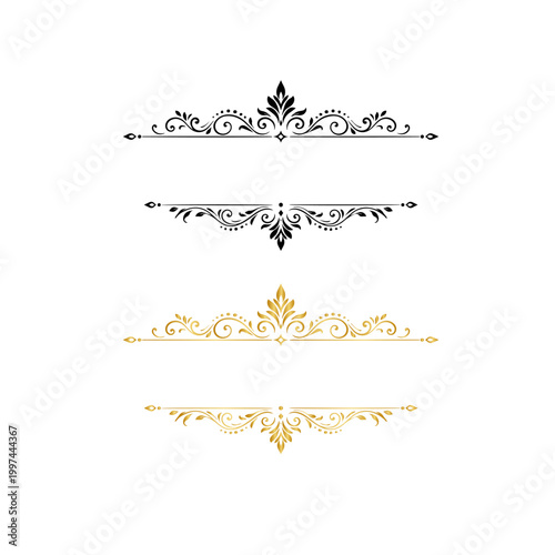 Elegant Ornamental Dividers: Black and Gold Floral Flourishes