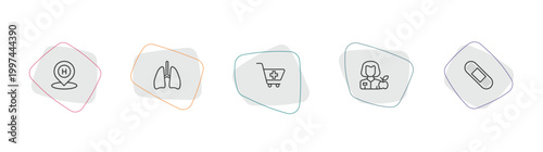 medical outline icon set. linear vector for ui, web and mobile. thin line hospital placeholder, lungs, phary shopping cart icons.