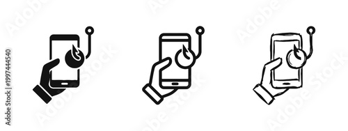 Mobile Phone Phishing Icon Set for Cybersecurity Risk Awareness