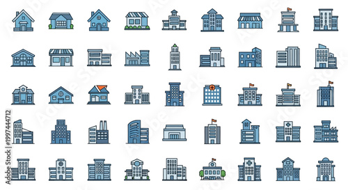 Collection of various building icons.