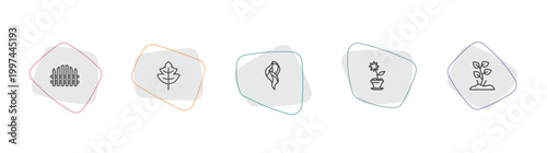 nature outline icon set. linear vector for ui, web and mobile. thin line picket fence, tree leave, hair style icons.
