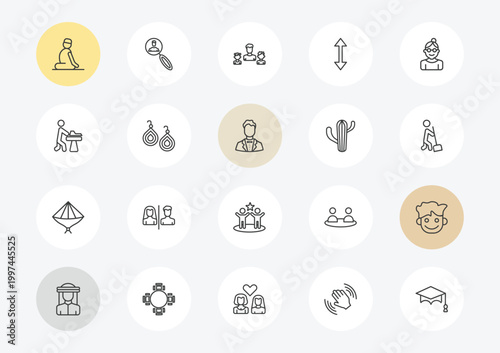 people outline icon set. linear vector for ui, web and mobile. thin line julus, carpenter working, vietnamese icons.