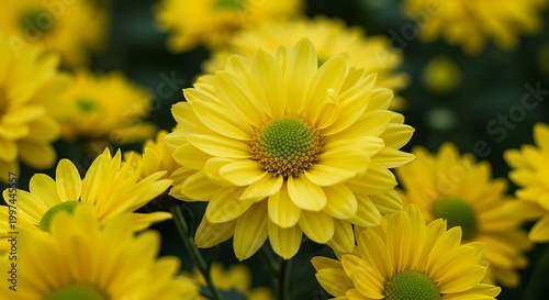 Close-up of Vibrant Yellow Chrysanthemum Flowers