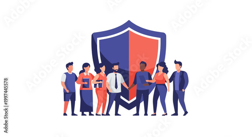 Diverse Team United by a Protective Shield - Community, Security, and Trust Concept