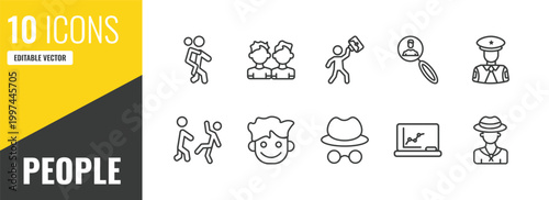 people outline icon set. 10 linear vector for ui, web and mobile. thin line give a piggy back ride, brothers, success man happy icons.