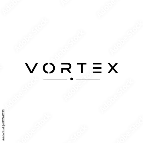A sleek black and white modern typography logo for vortex on a clean white background.