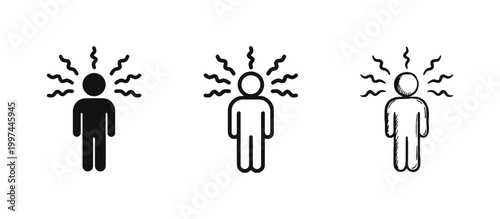 Cuadro en lienzo Stress and Mental Health Icons Set - Solid, Outline, and Hand-Drawn Styles