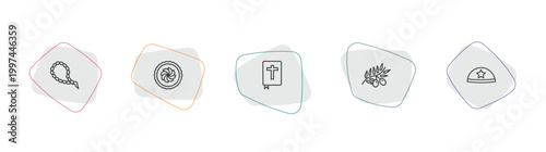 religion outline icon set. linear vector for ui, web and mobile. thin line muslim tasbih, cake, gospel icons.