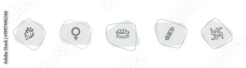 religion outline icon set. linear vector for ui, web and mobile. thin line lion of judah, raya rosary, matzo ball soup icons.