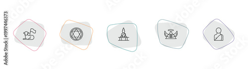 religion outline icon set. linear vector for ui, web and mobile. thin line lamb of god, blasphemy, great buddha icons.