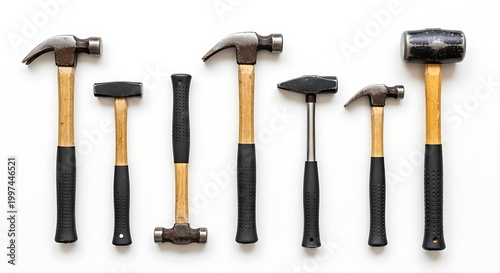 Collection of various metal hammers.