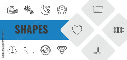 shapes outline icon set. linear vector for ui, web and mobile. thin line malfunction indicador, two snow flakes, half moon and star icons.