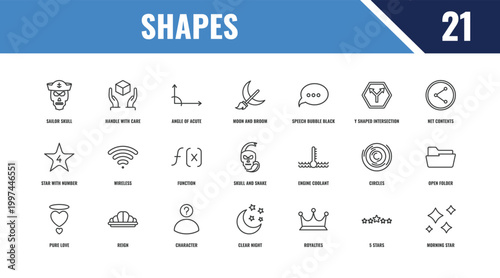 shapes outline icon set. linear vector for ui, web and mobile. thin line handle with care, net contents, engine coolant icons.