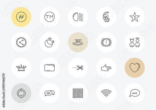 shapes outline icon set. linear vector for ui, web and mobile. thin line hash key, net contents, royalty icons.