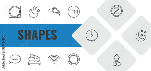 shapes outline icon set. linear vector for ui, web and mobile. thin line vignette, moon and stars, elliptic icons.