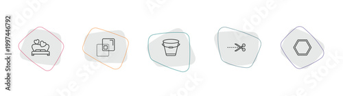 shapes outline icon set. linear vector for ui, web and mobile. thin line wedding night, minus front, empty bucket icons.