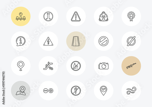 signs outline icon set. linear vector for ui, web and mobile. thin line waiting room, information, placeholders icons.