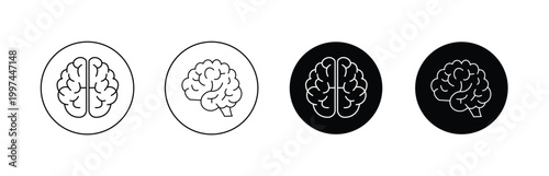 Human brain vector icons – brain icon set with line art and solid silhouette for intelligence and neuroscience concept