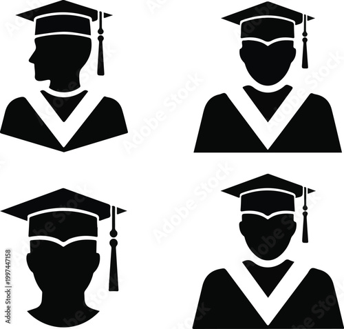 Academic Graduate Student Silhouette Avatar Set for Education and University Profile