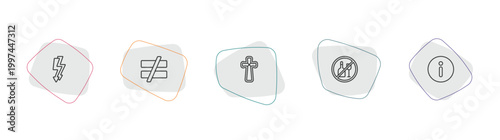 signs outline icon set. linear vector for ui, web and mobile. thin line electric current, is not equal to, gross dark cross icons.