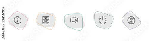 signs outline icon set. linear vector for ui, web and mobile. thin line exclamation mark, radioactive warning, instruction icons.