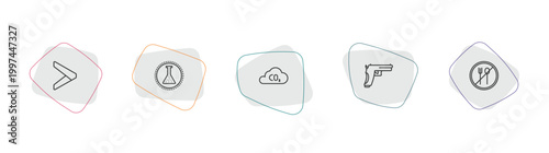 signs outline icon set. linear vector for ui, web and mobile. thin line is greater than, chemical products, co2 icons.