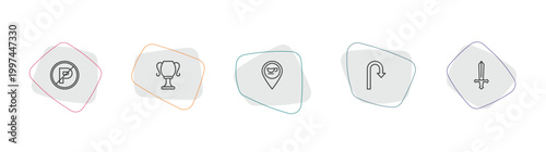 signs outline icon set. linear vector for ui, web and mobile. thin line no parking, classroom cup, coffee shop icons.