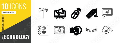 technology outline icon set. 10 linear vector for ui, web and mobile. thin line antenna, telemarketing, wireless mouse icons.