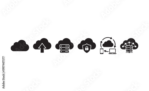 cloud computing icons set in black and white on white background high quality professional detailed modern