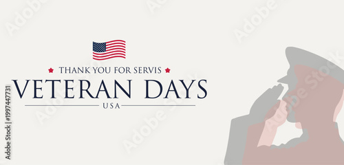 USA Veterans Day greeting cards set with United States national flag. Honoring all who served. United States national holiday vector illustration.