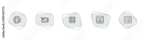 technology outline icon set. linear vector for ui, web and mobile. thin line radar sweep, drawing tablet, grid system icons.