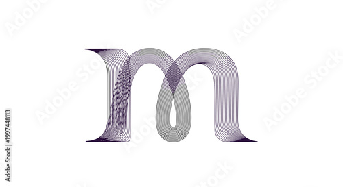 Artistic representation of the letter M created with numerous thin dark lines that overlap to form a unique and modern typographic design.